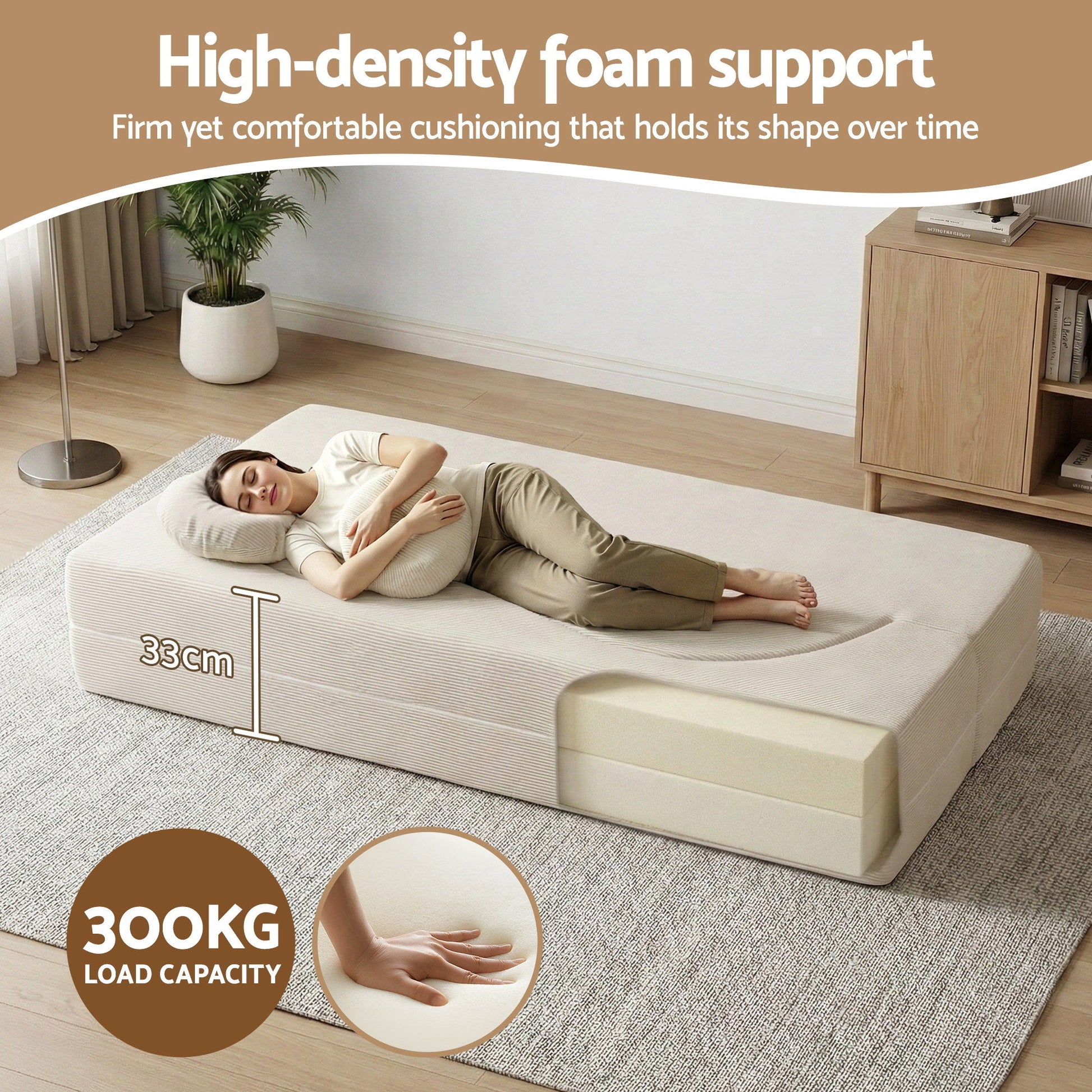 Artiss Folding Sofa Bed Floor Couch 2-in-1 Convertible Futon Loveseat Beige - Image 7