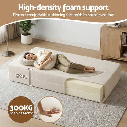 Artiss Folding Sofa Bed Floor Couch 2-in-1 Convertible Futon Loveseat Beige - Image 7