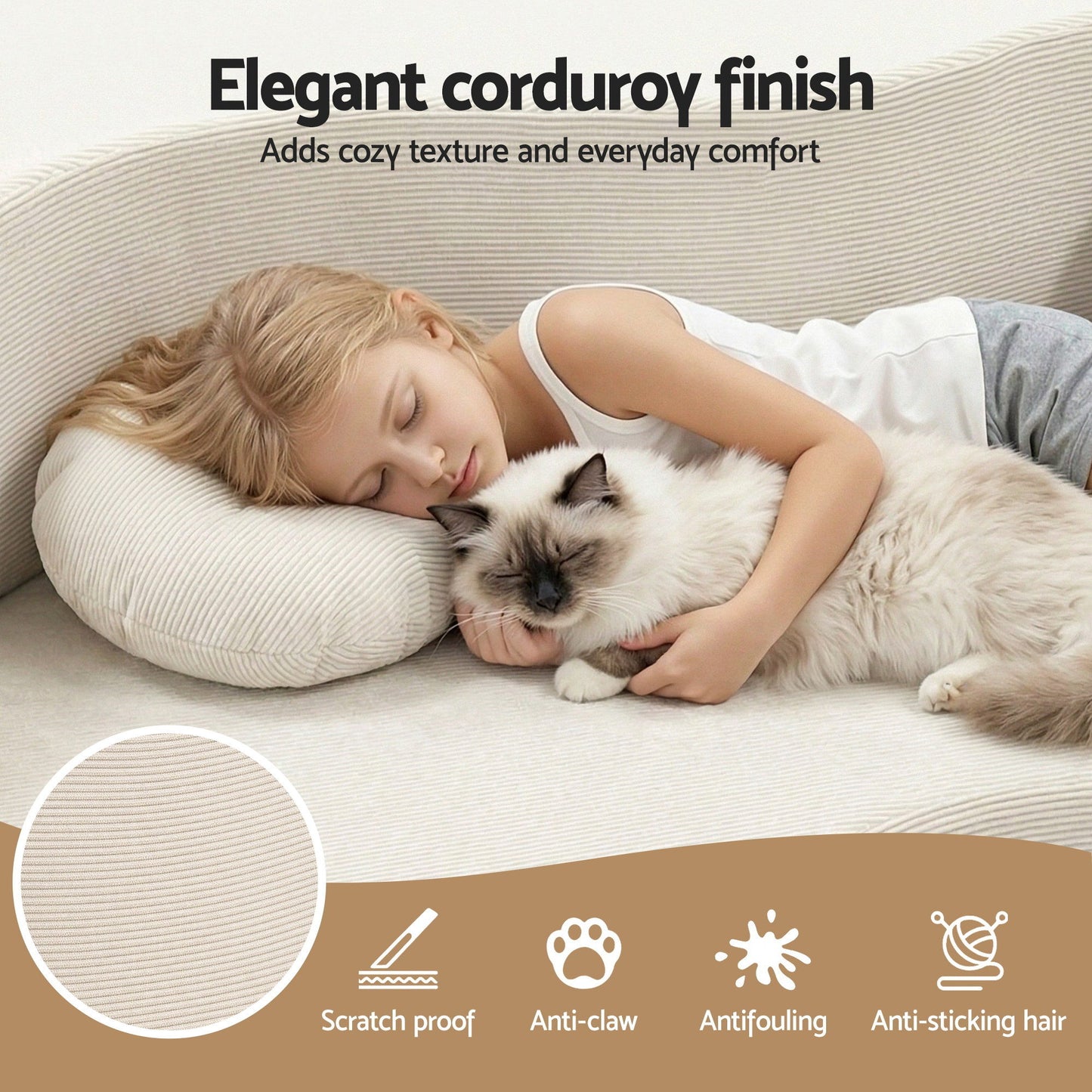 Artiss Folding Sofa Bed Floor Couch 2-in-1 Convertible Futon Loveseat Beige - Image 8