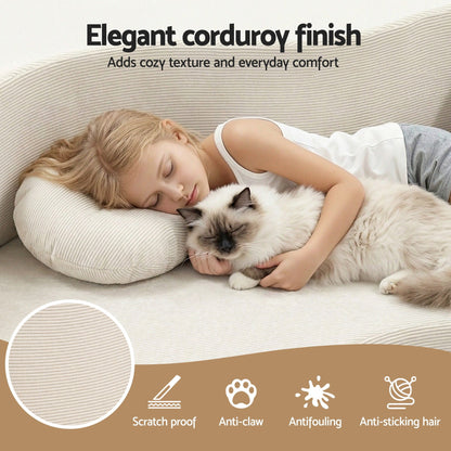 Artiss Folding Sofa Bed Floor Couch 2-in-1 Convertible Futon Loveseat Beige - Image 8