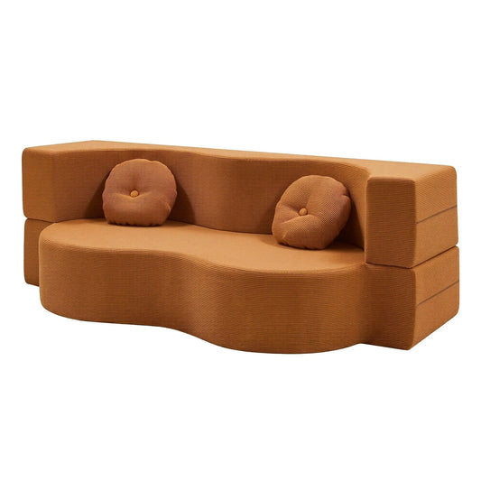 Artiss Folding Sofa Bed Floor Couch 2-in-1 Convertible Futon Loveseat Orange - Image 2