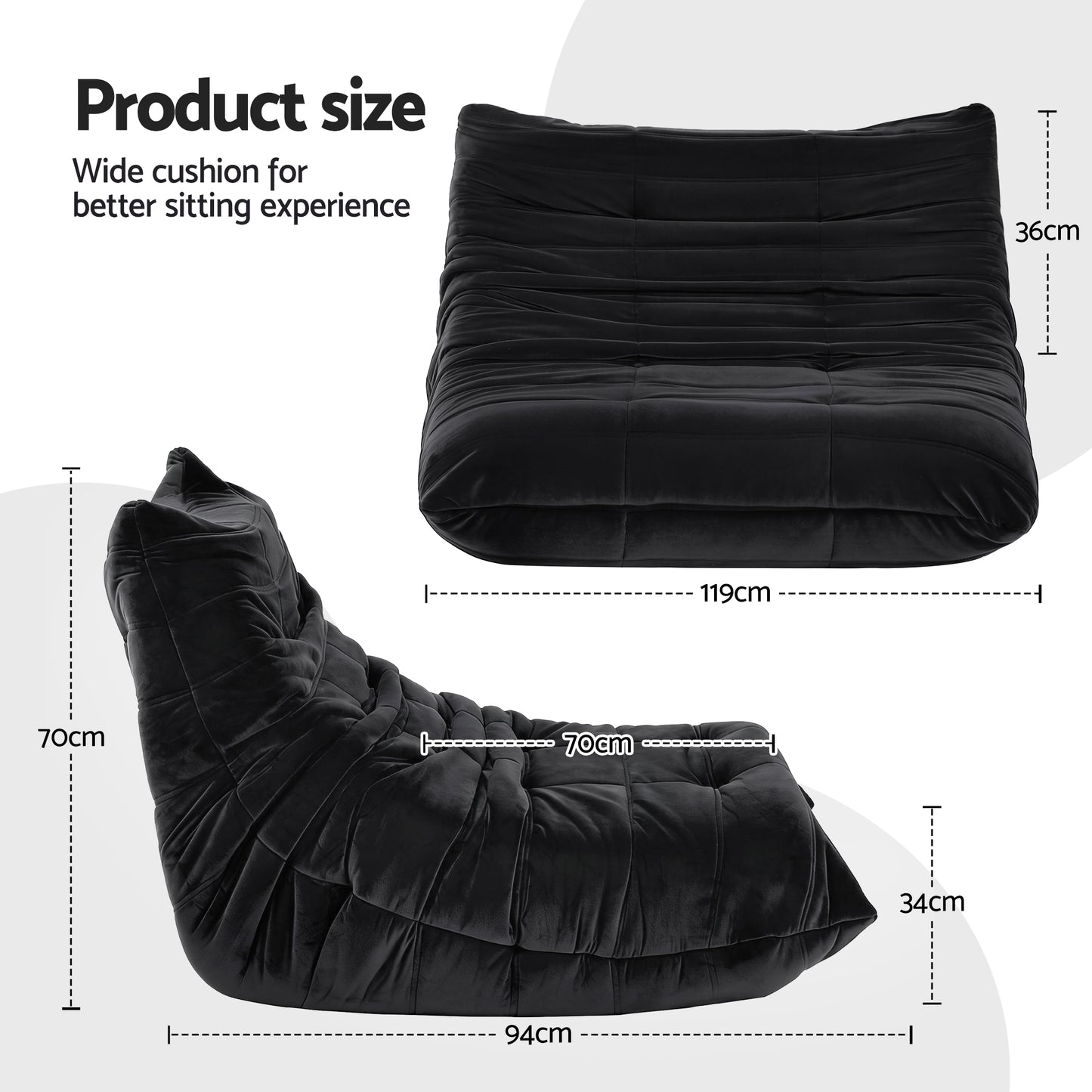 Artiss Lazy Sofa 2 Seaters Accent Caterpillar Chair Floor Couch Armless Lounge  - Image 3
