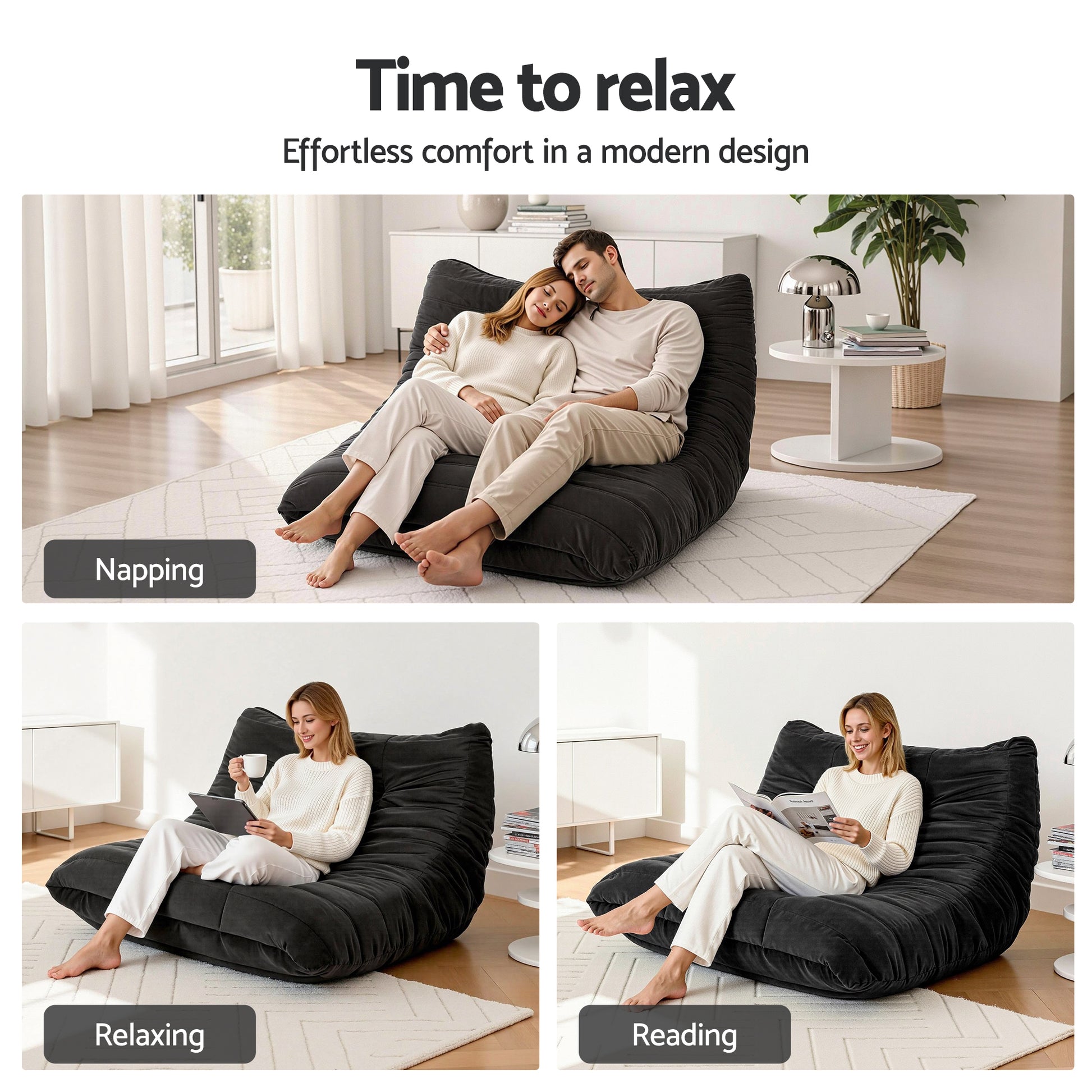 Artiss Lazy Sofa 2 Seaters Accent Caterpillar Chair Floor Couch Armless Lounge  - Image 5