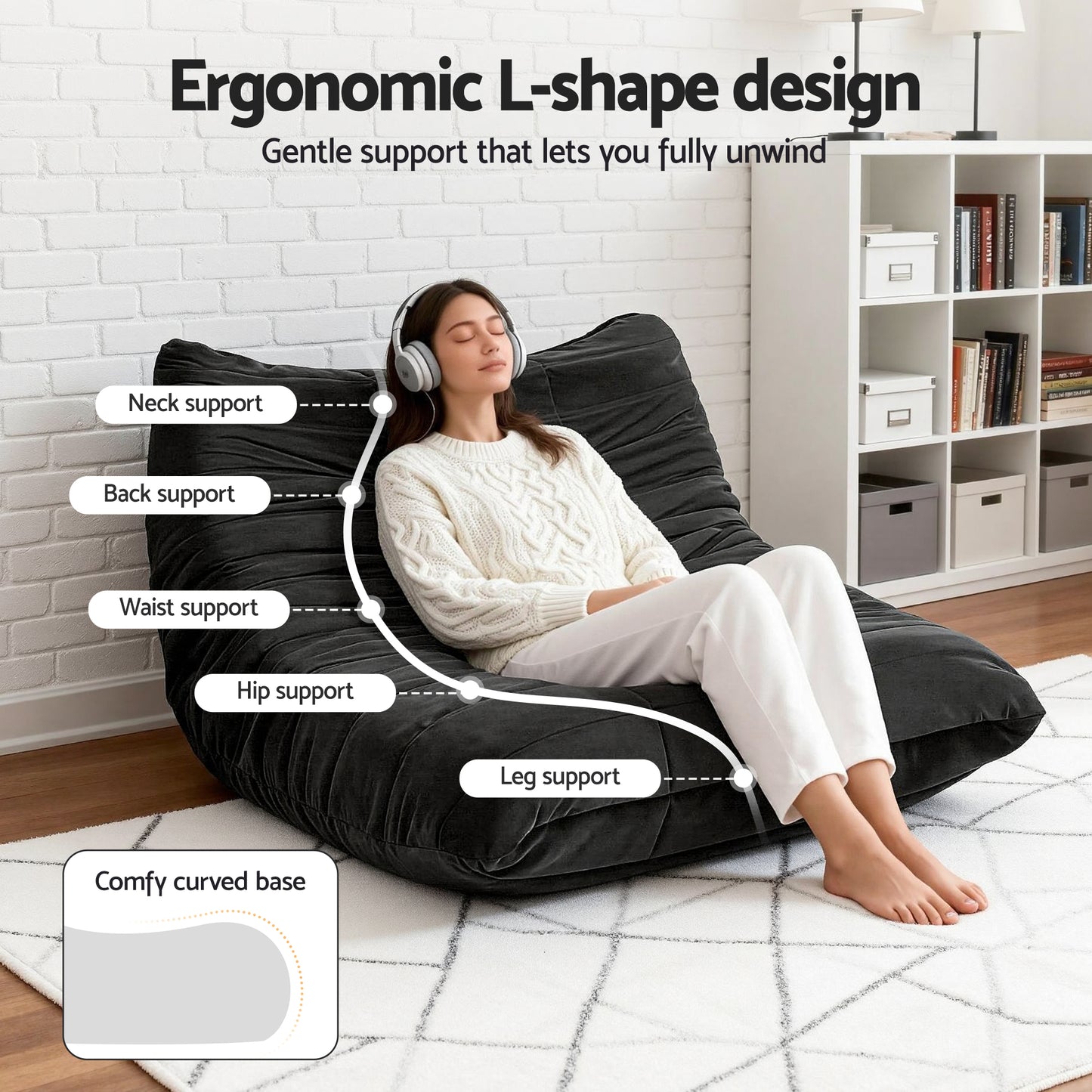 Artiss Lazy Sofa 2 Seaters Accent Caterpillar Chair Floor Couch Armless Lounge  - Image 6