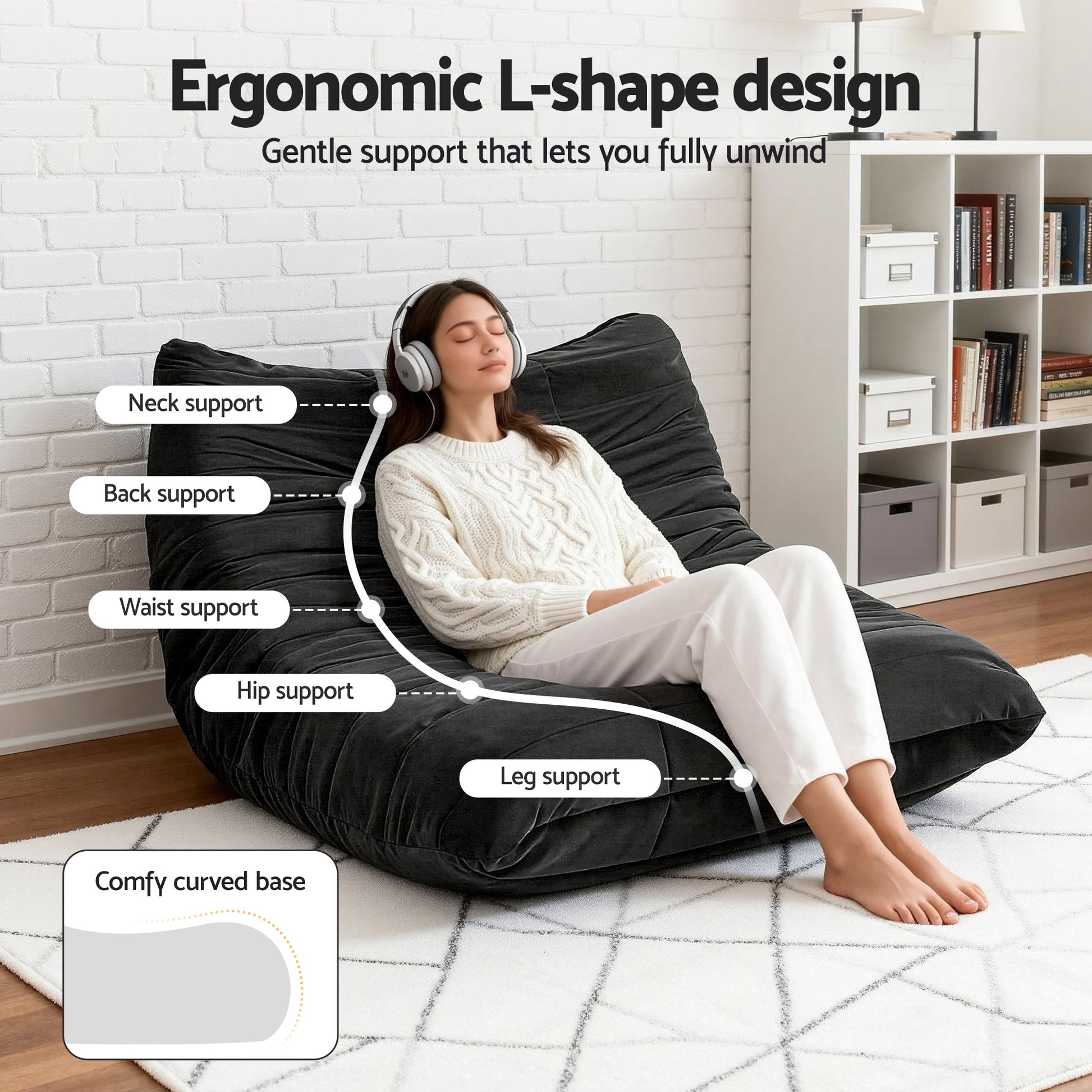 Artiss Lazy Sofa 2 Seaters Accent Caterpillar Chair Floor Couch Armless Lounge  - Image 6