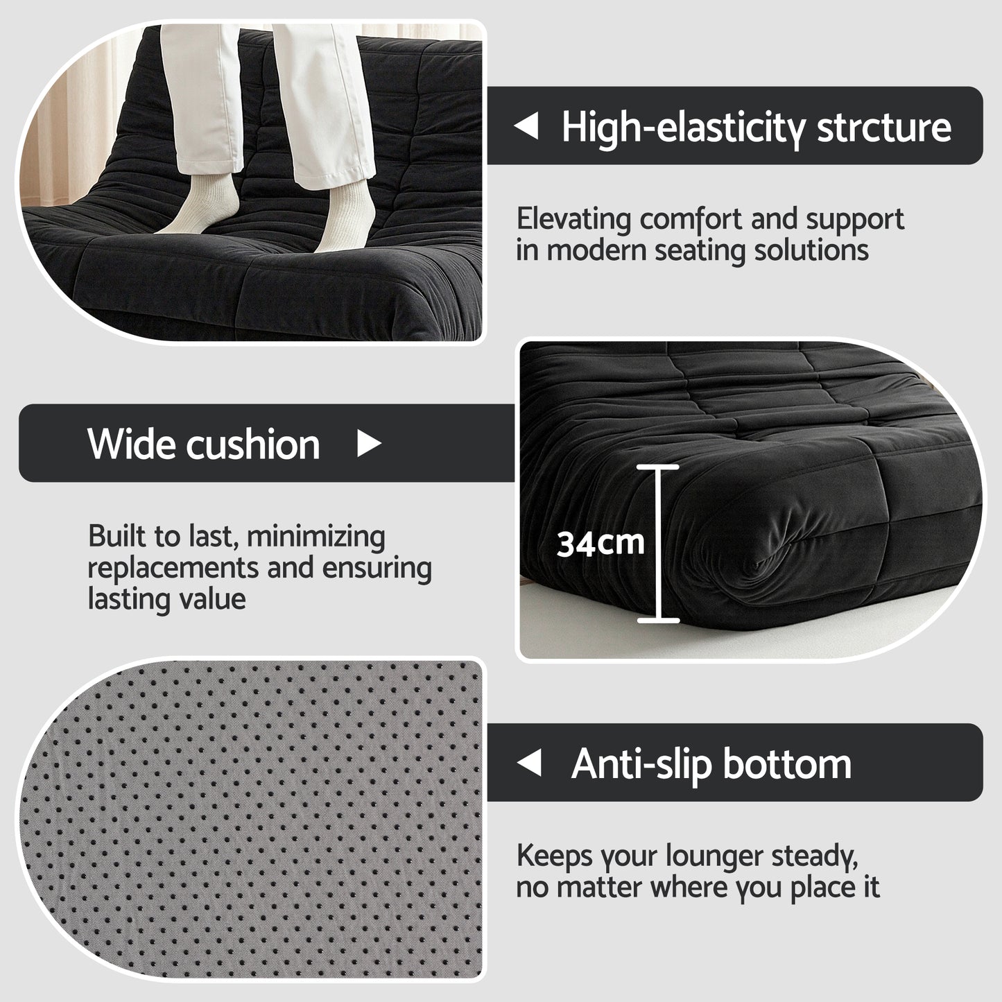Artiss Lazy Sofa 2 Seaters Accent Caterpillar Chair Floor Couch Armless Lounge  - Image 9