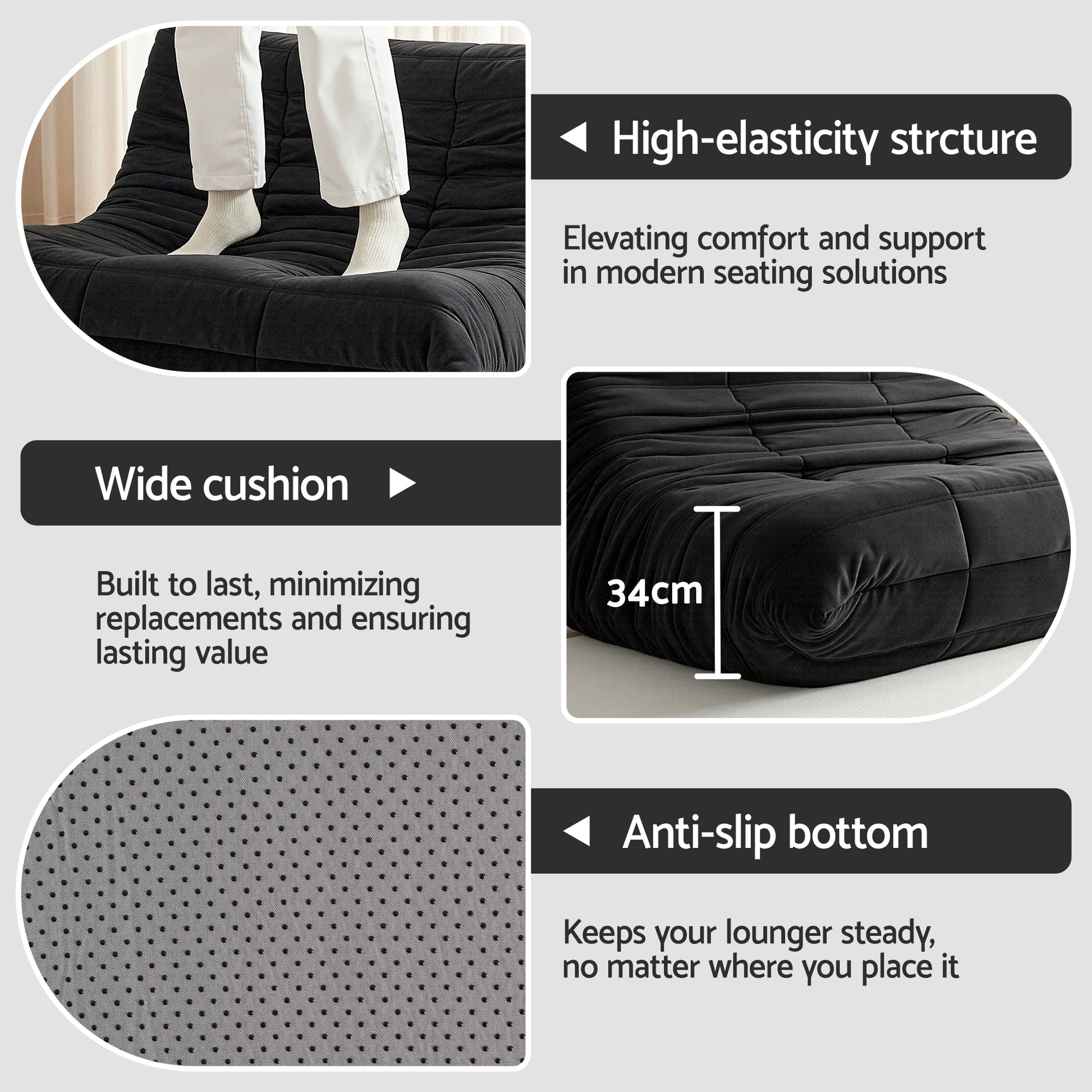 Artiss Lazy Sofa 2 Seaters Accent Caterpillar Chair Floor Couch Armless Lounge  - Image 9