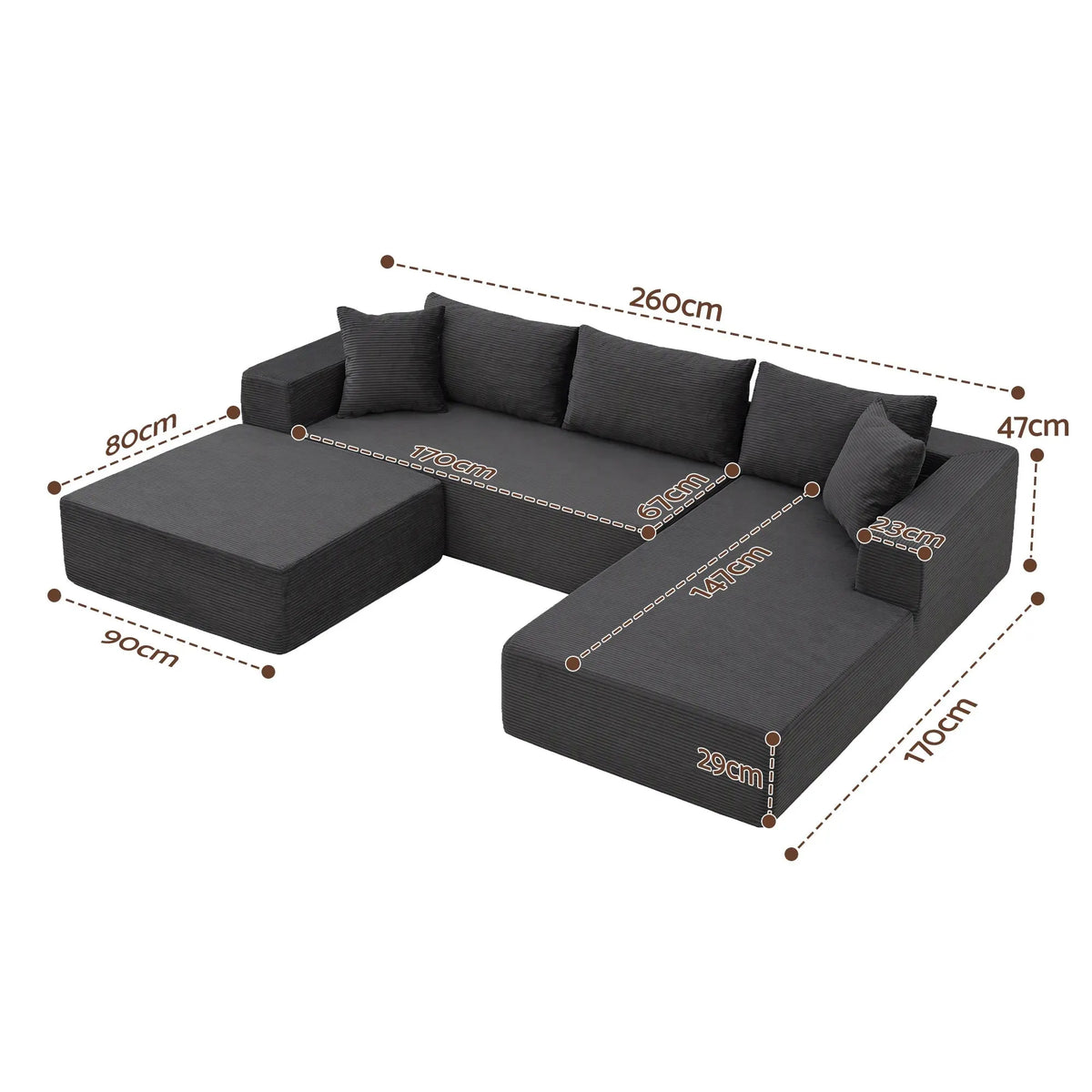Artiss Modular Sectional Sofa Bed U-Shape 4-Seater Couch Chaise Ottoman Corduroy - Image 2