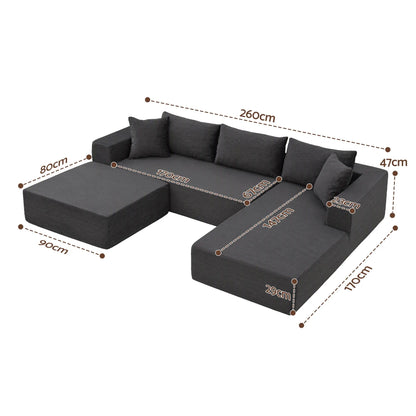 Artiss Modular Sectional Sofa Bed U-Shape 4-Seater Couch Chaise Ottoman Corduroy - Image 2