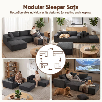 Artiss Modular Sectional Sofa Bed U-Shape 4-Seater Couch Chaise Ottoman Corduroy - Image 3