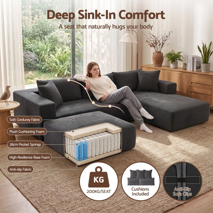 Artiss Modular Sectional Sofa Bed U-Shape 4-Seater Couch Chaise Ottoman Corduroy - Image 4