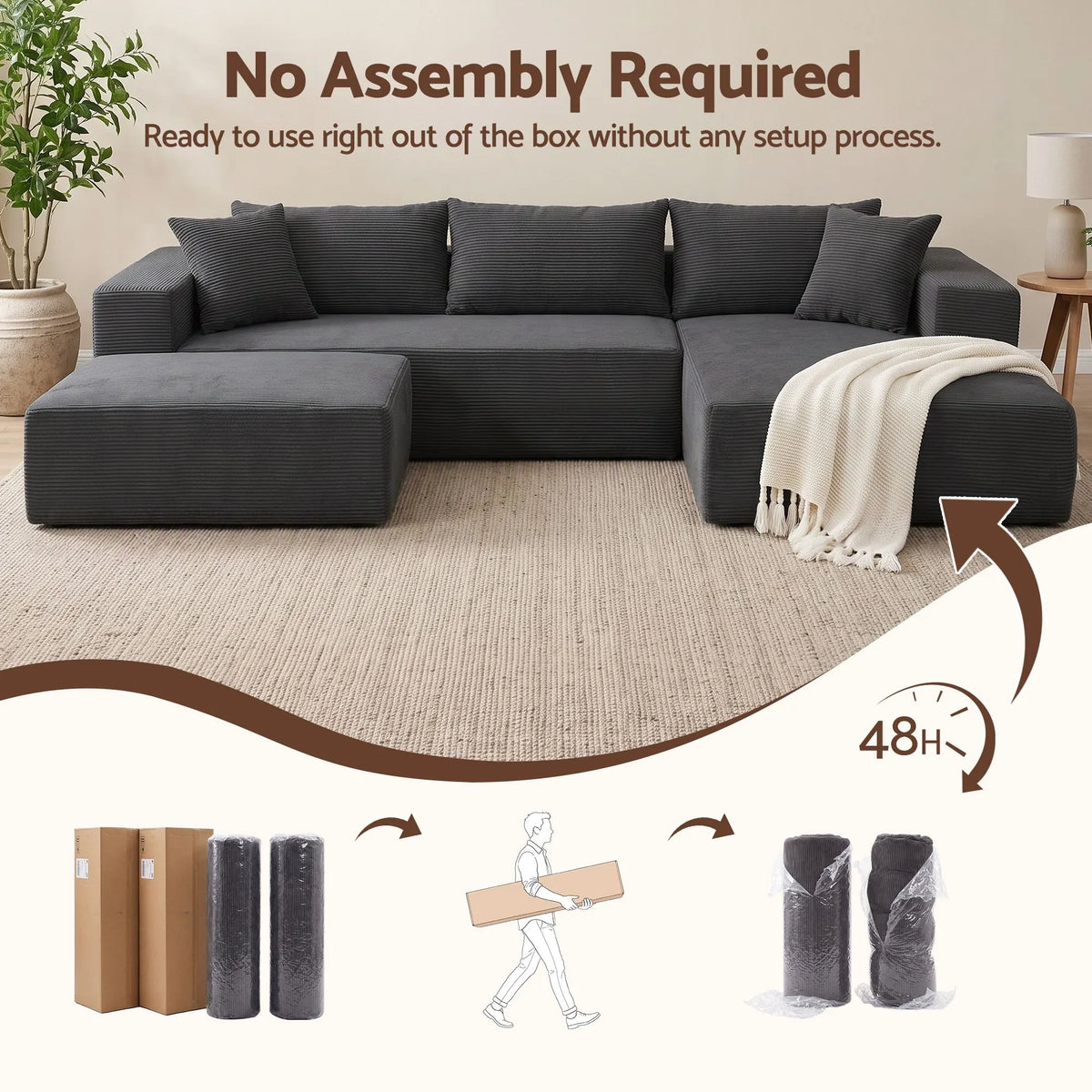 Artiss Modular Sectional Sofa Bed U-Shape 4-Seater Couch Chaise Ottoman Corduroy - Image 7