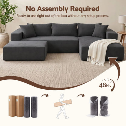 Artiss Modular Sectional Sofa Bed U-Shape 4-Seater Couch Chaise Ottoman Corduroy - Image 7