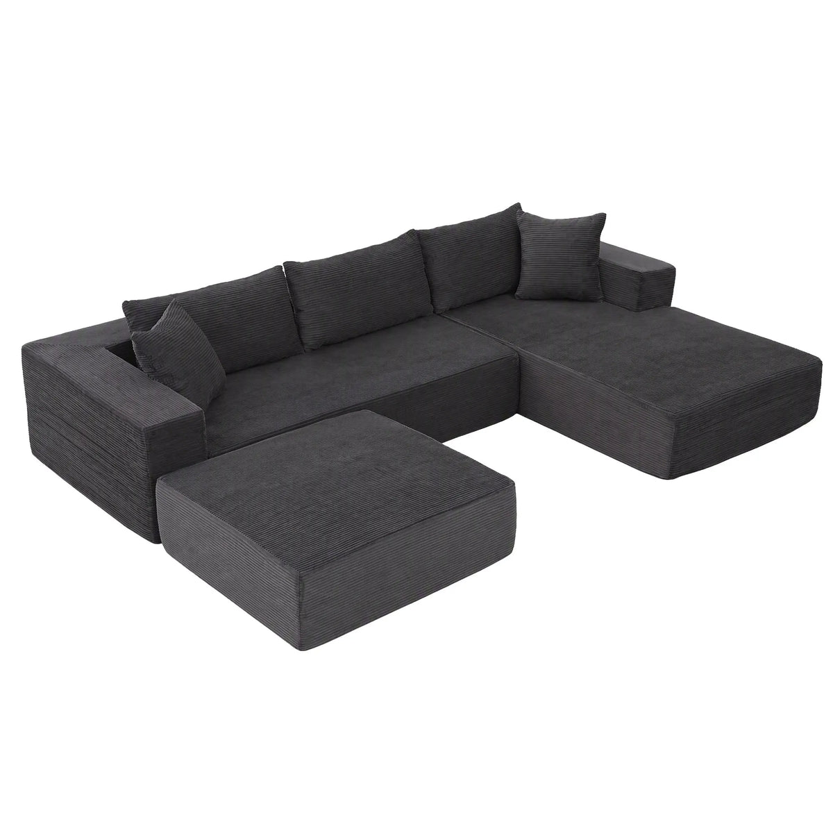 Artiss Modular Sectional Sofa Bed U-Shape 4-Seater Couch Chaise Ottoman Corduroy - Image 9