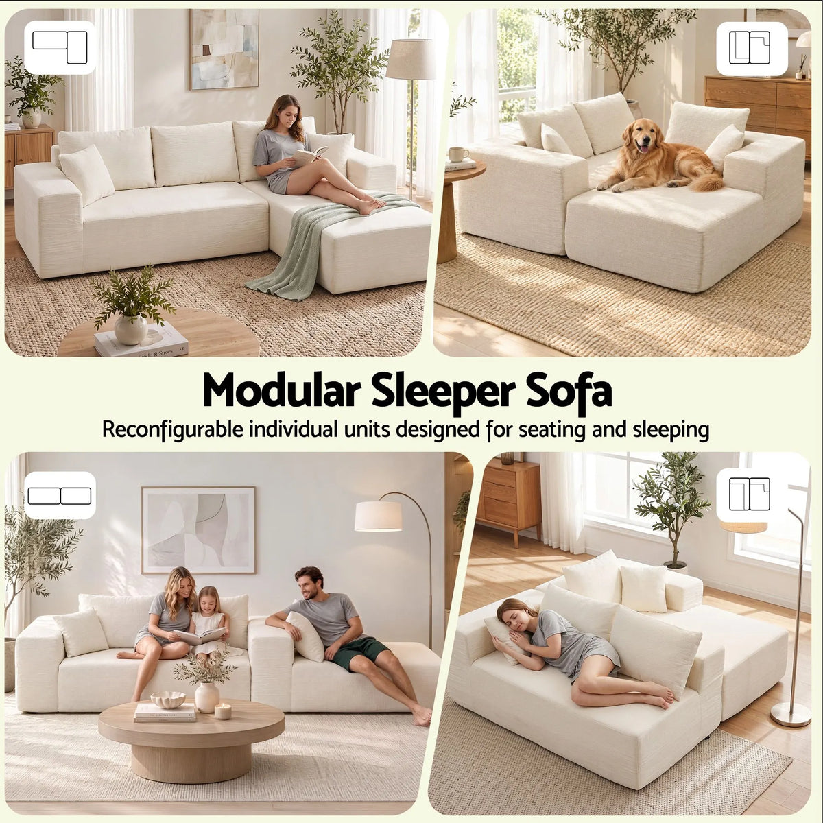 Artiss Modular Sectional Sofa 4-Seater L-Shaped Boneless Sofa Bed Chaise Lounge - Image 3