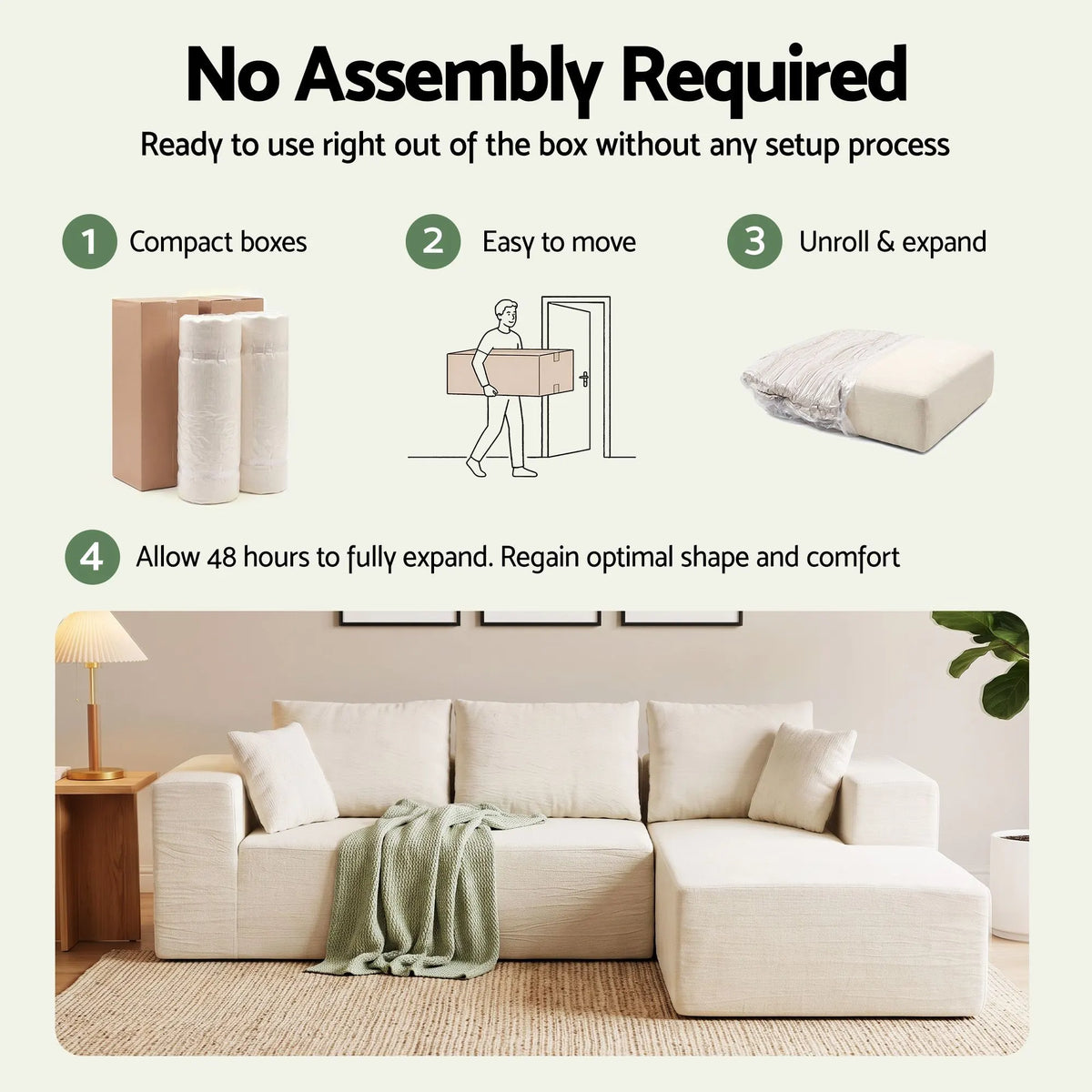 Artiss Modular Sectional Sofa 4-Seater L-Shaped Boneless Sofa Bed Chaise Lounge - Image 7