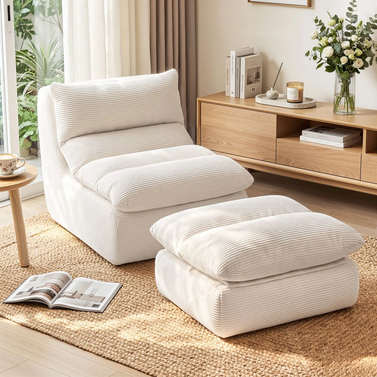 Artiss Lounge Chair Ottoman Single Sofa Couch Boneless Corduroy Chaise Footrest