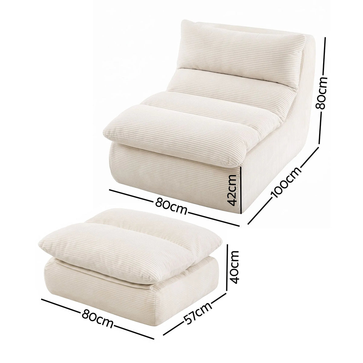 Artiss Lounge Chair Ottoman Single Sofa Couch Boneless Corduroy Chaise Footrest - Image 2