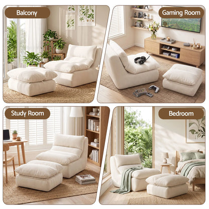 Artiss Lounge Chair Ottoman Single Sofa Couch Boneless Corduroy Chaise Footrest - Image 3