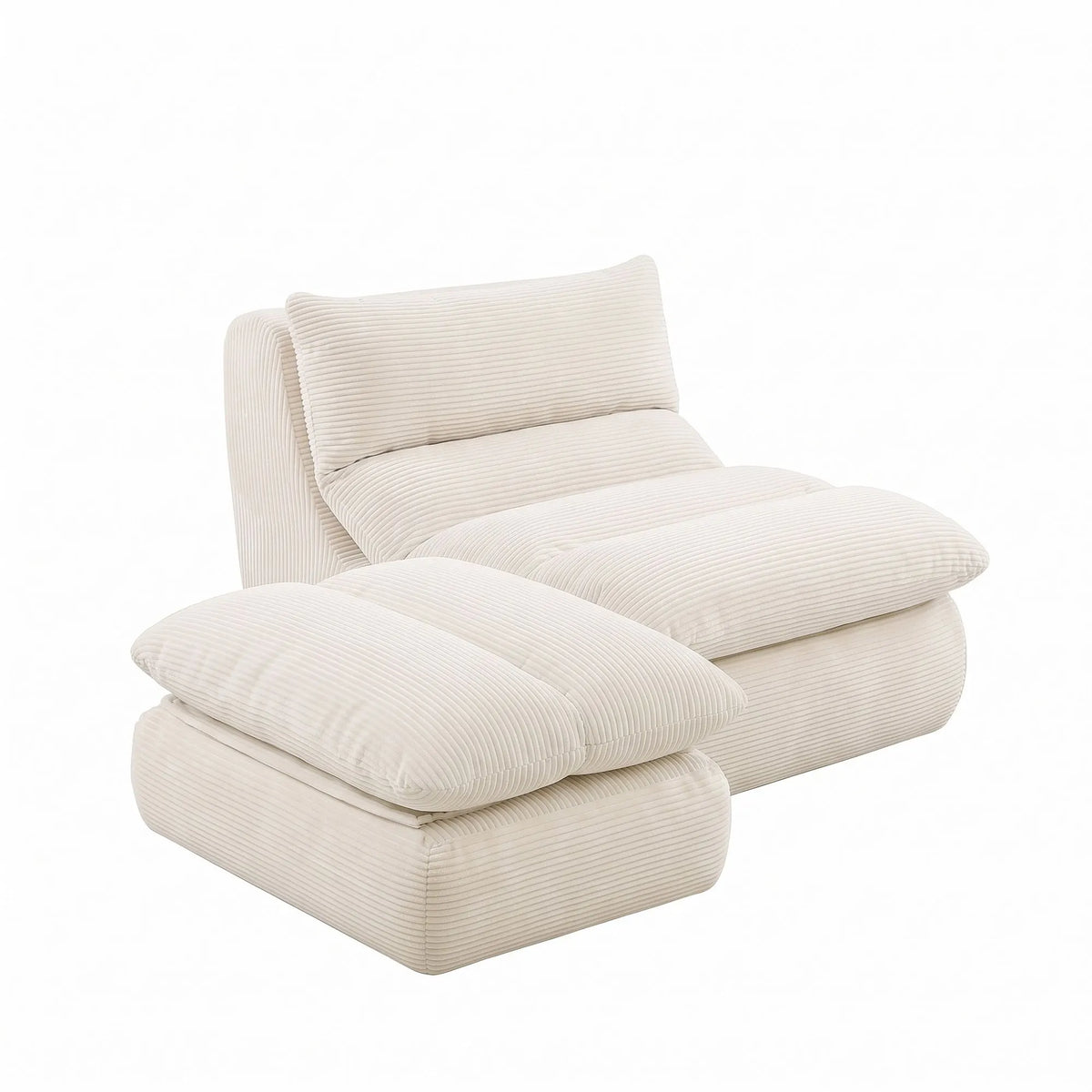 Artiss Lounge Chair Ottoman Single Sofa Couch Boneless Corduroy Chaise Footrest - Image 9