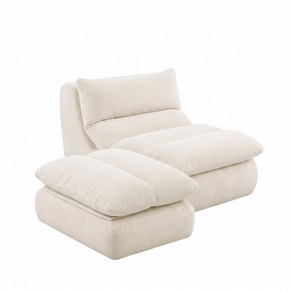 Artiss Lounge Chair Ottoman Single Sofa Couch Boneless Corduroy Chaise Footrest - Image 9