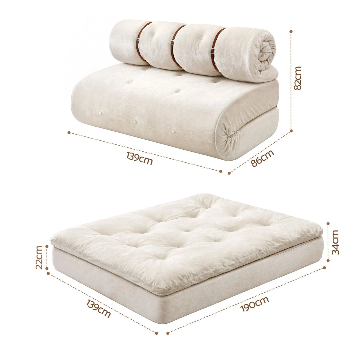 Artiss Convertible Sofa Bed Roll-Up Sleeper Chair Fold Out Couch Floor Lounge - Image 2