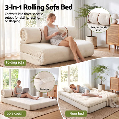 Artiss Convertible Sofa Bed Roll-Up Sleeper Chair Fold Out Couch Floor Lounge - Image 3