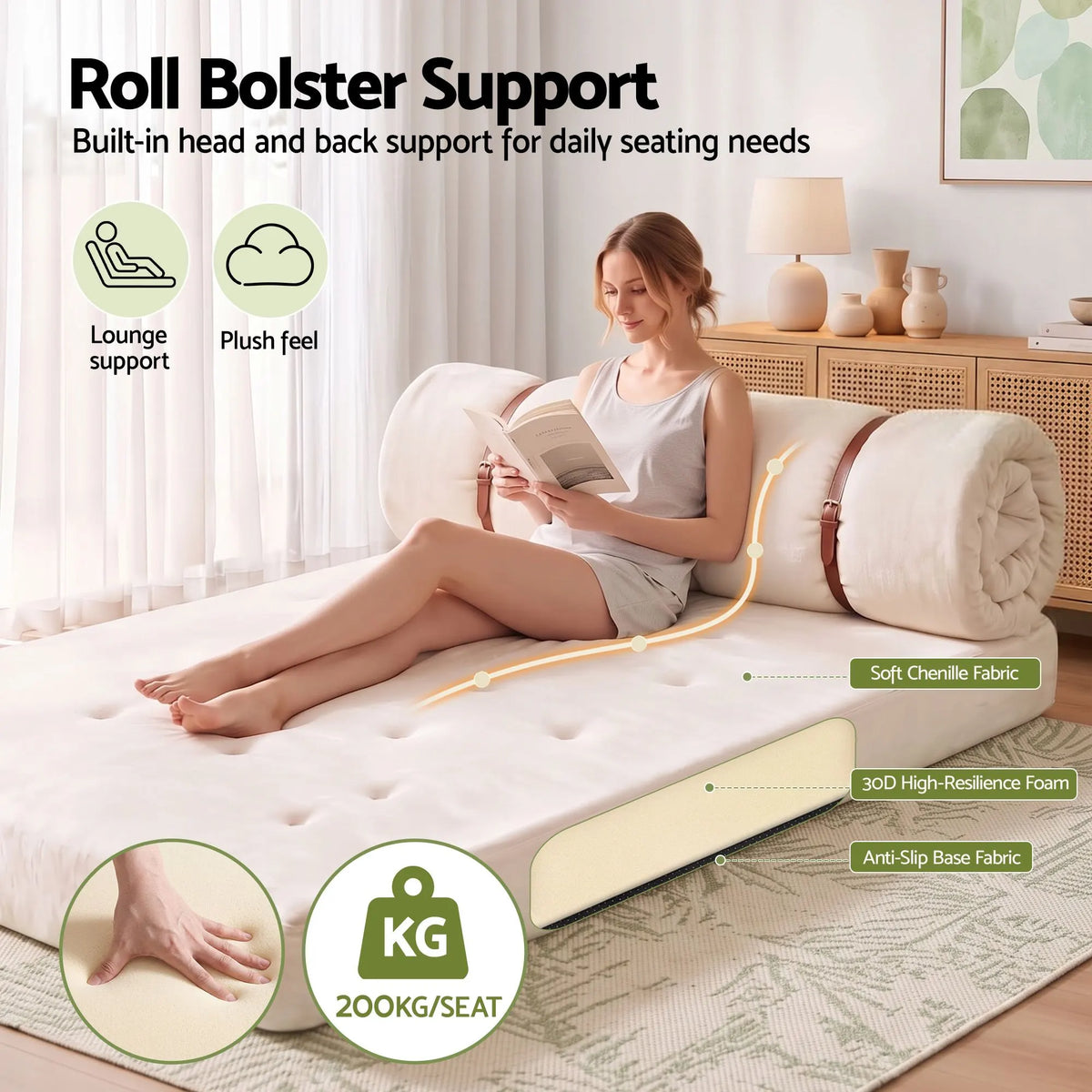 Artiss Convertible Sofa Bed Roll-Up Sleeper Chair Fold Out Couch Floor Lounge - Image 4