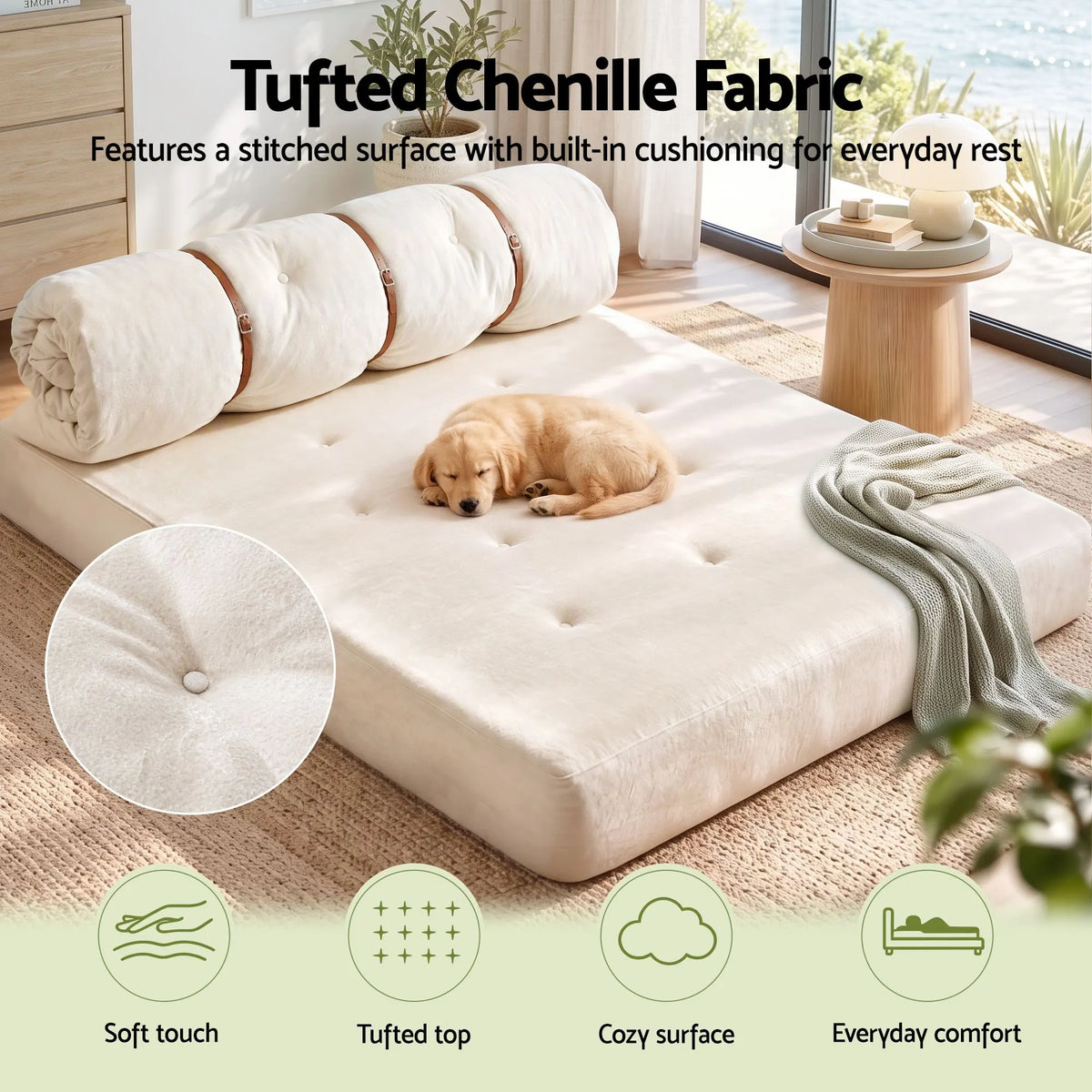 Artiss Convertible Sofa Bed Roll-Up Sleeper Chair Fold Out Couch Floor Lounge - Image 5