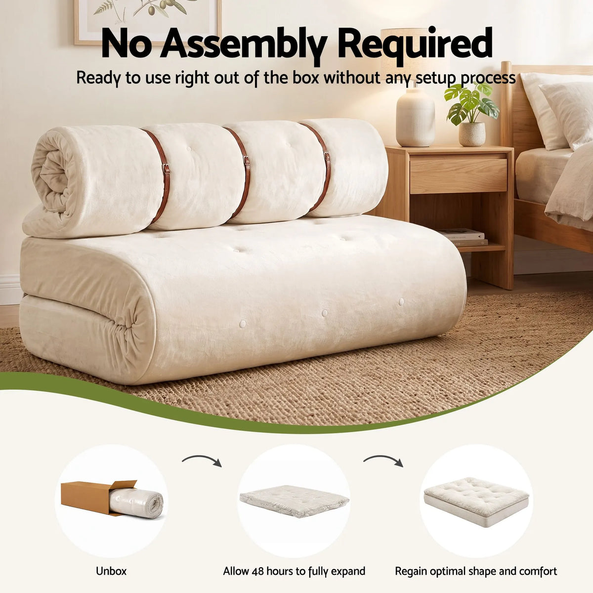Artiss Convertible Sofa Bed Roll-Up Sleeper Chair Fold Out Couch Floor Lounge - Image 7