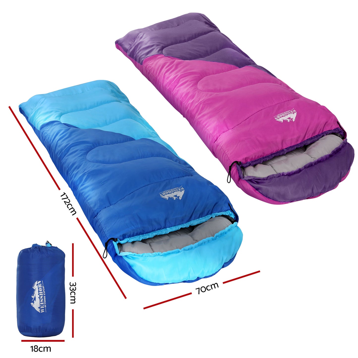 Weisshorn Sleeping Bag Set of 2 Kids Single 172cm Thermal Camping Hiking - Image 2