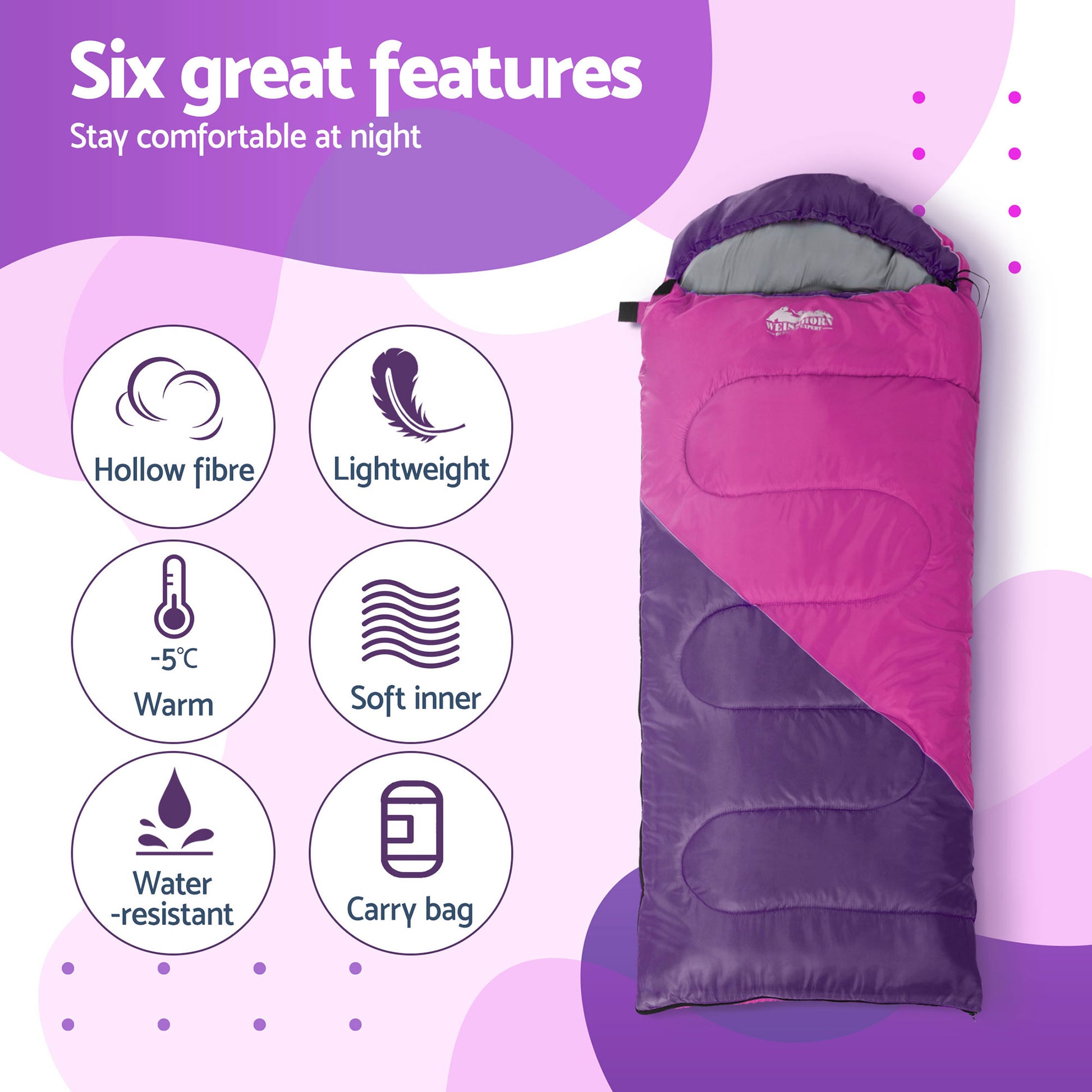 Weisshorn Sleeping Bag Set of 2 Kids Single 172cm Thermal Camping Hiking - Image 4