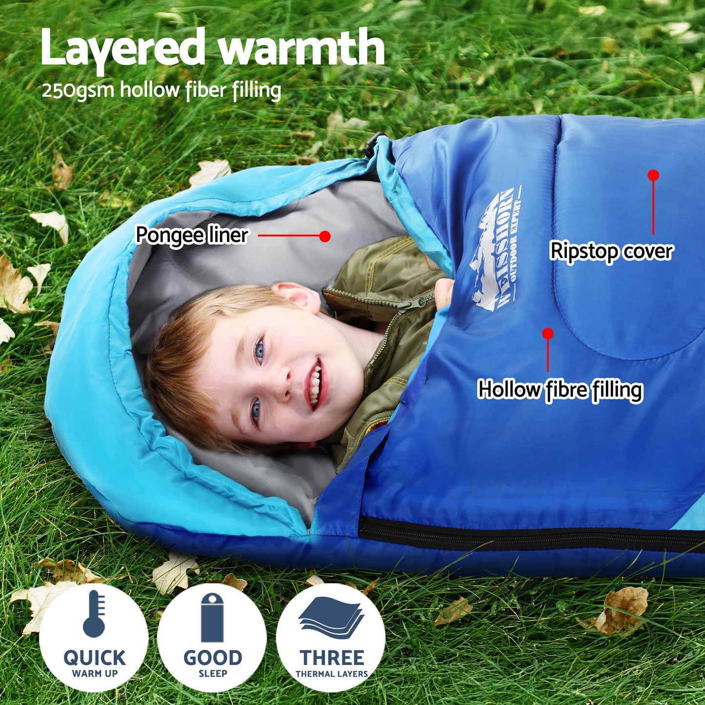 Weisshorn Sleeping Bag Set of 2 Kids Single 172cm Thermal Camping Hiking - Image 5