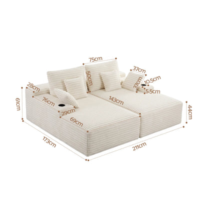 Artiss Double Chaise Lounge Sofa 2-Seater Modular Sofa Lounge Chair Couch Beige