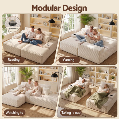 Artiss Double Chaise Lounge Sofa 2-Seater Modular Sofa Lounge Chair Couch Beige - Image 2