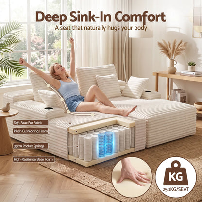 Artiss Double Chaise Lounge Sofa 2-Seater Modular Sofa Lounge Chair Couch Beige - Image 3