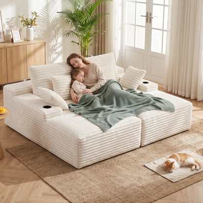 Artiss Double Chaise Lounge Sofa 2-Seater Modular Sofa Lounge Chair Couch Beige - Image 5