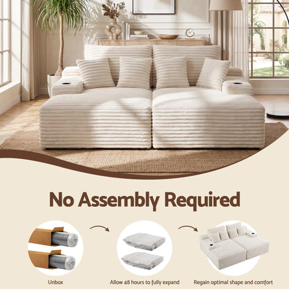 Artiss Double Chaise Lounge Sofa 2-Seater Modular Sofa Lounge Chair Couch Beige - Image 6