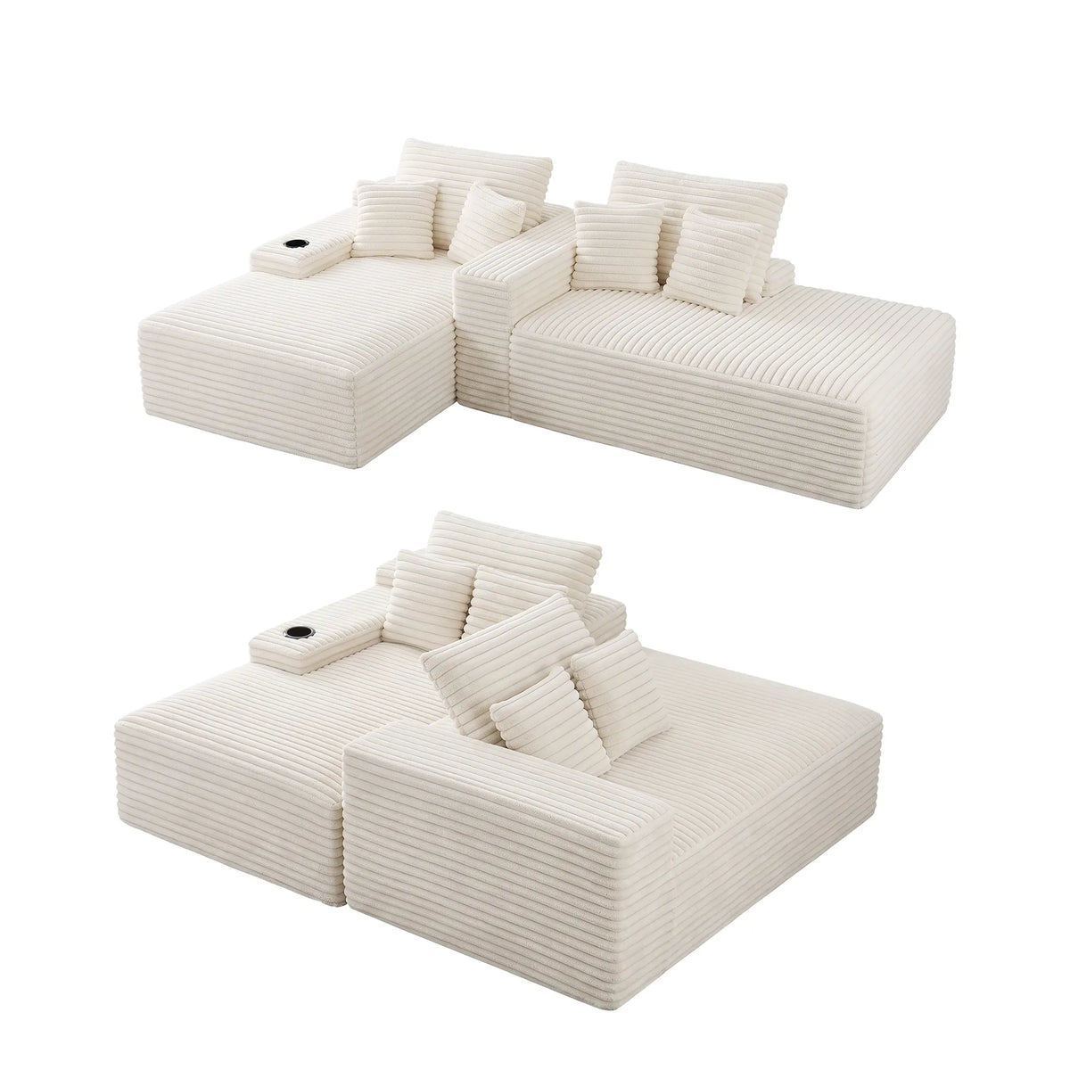 Artiss Double Chaise Lounge Sofa 2-Seater Modular Sofa Lounge Chair Couch Beige - Image 8
