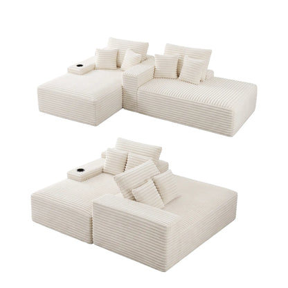 Artiss Double Chaise Lounge Sofa 2-Seater Modular Sofa Lounge Chair Couch Beige - Image 8