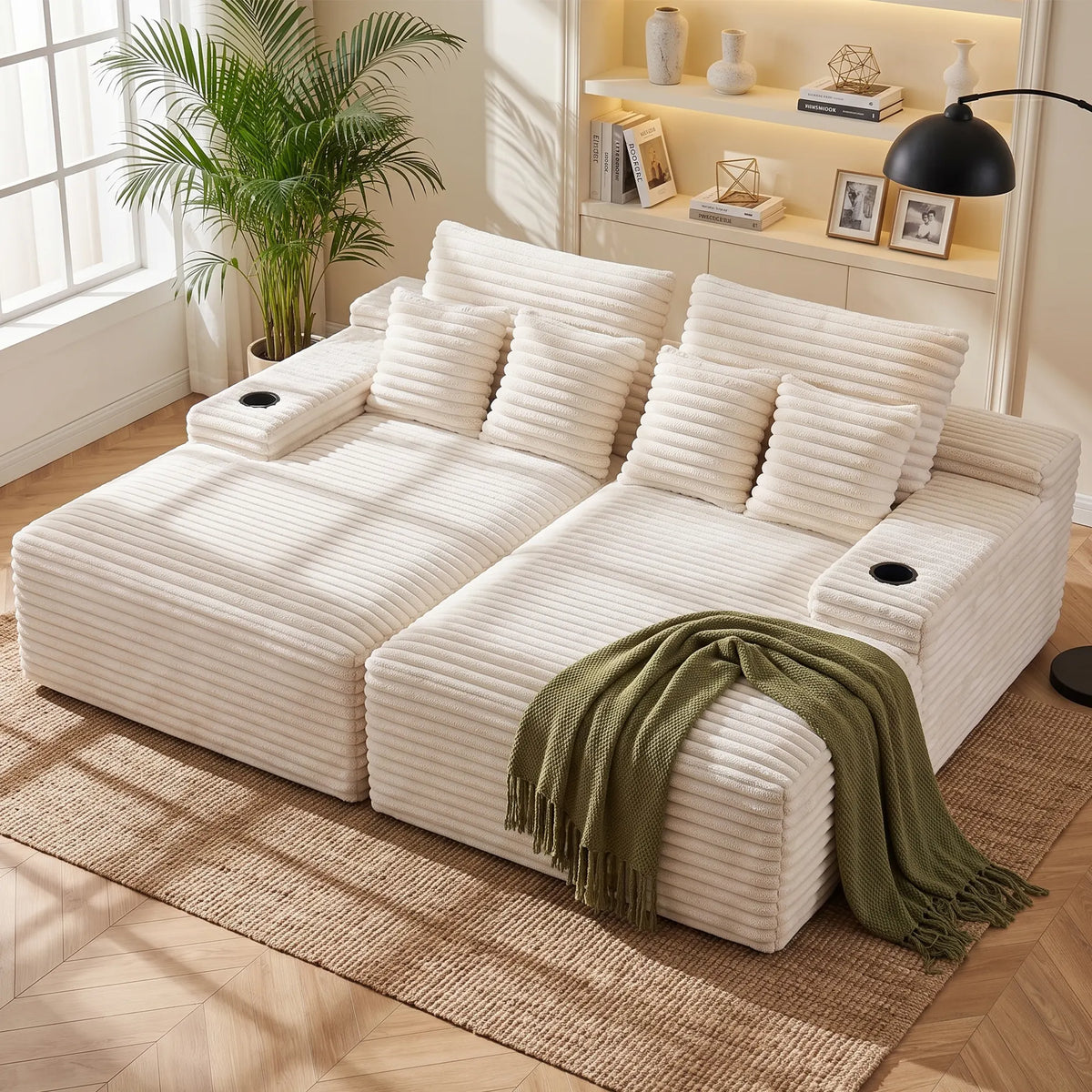 Artiss Double Chaise Lounge Sofa 2-Seater Modular Sofa Lounge Chair Couch Beige - Image 9