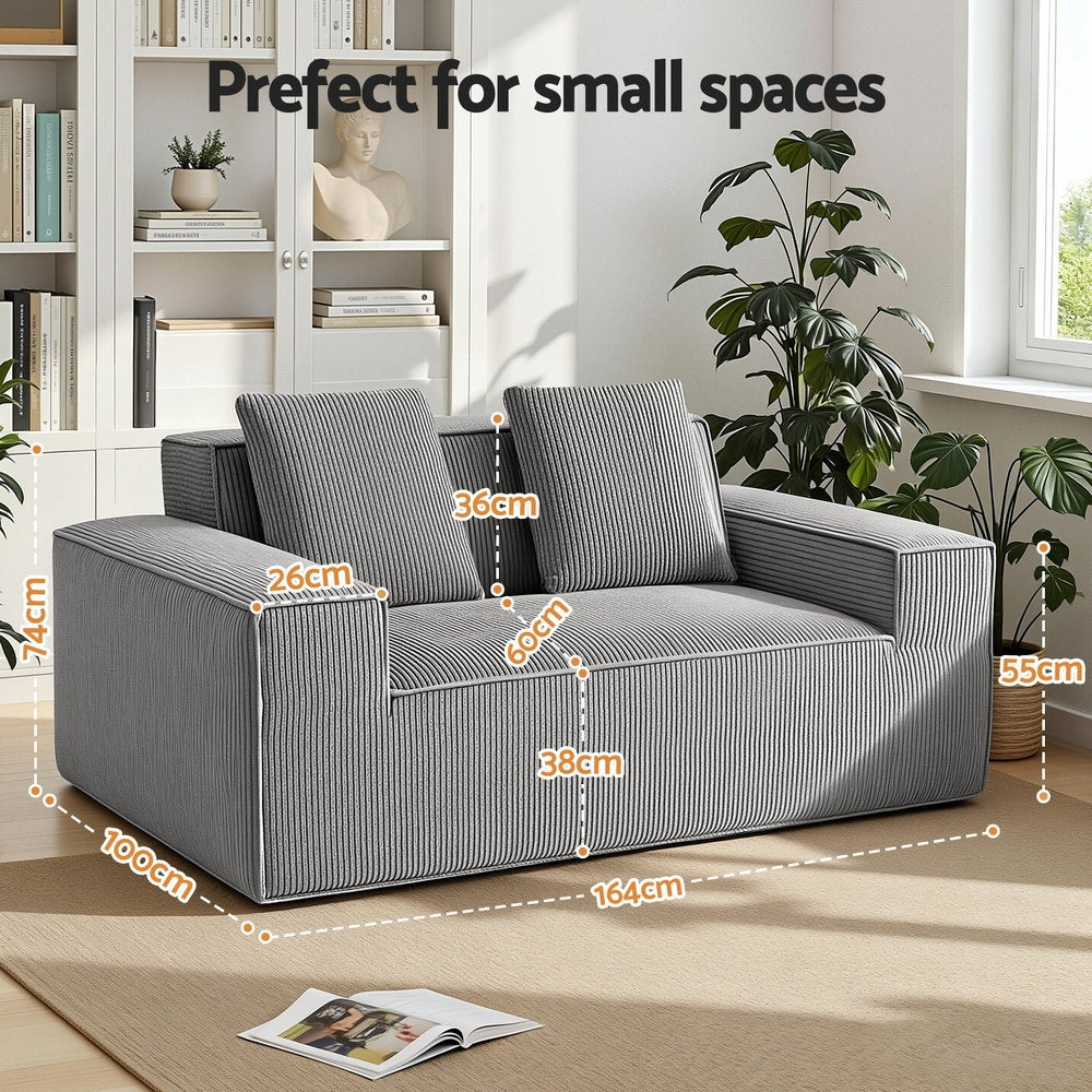Artiss 2 Seater Sofa Loveseat Sofas Bed Couch No Assembly Corduroy Small Couches Apartement - Image 2