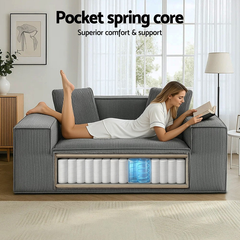Artiss 2 Seater Sofa Loveseat Sofas Bed Couch No Assembly Corduroy Small Couches Apartement - Image 8