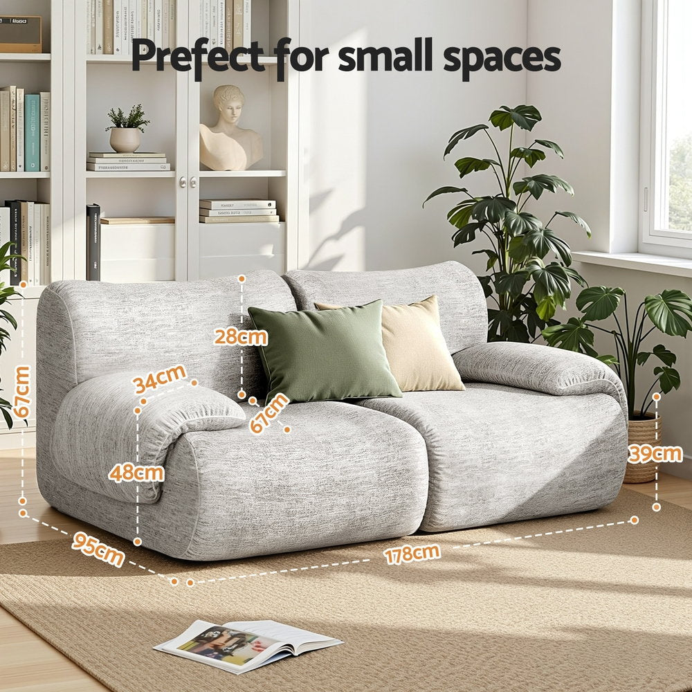 Artiss 2 Seater Sofa Modular Sectional Sofas Couch Bed No Assembly Living Room Grey - Image 2