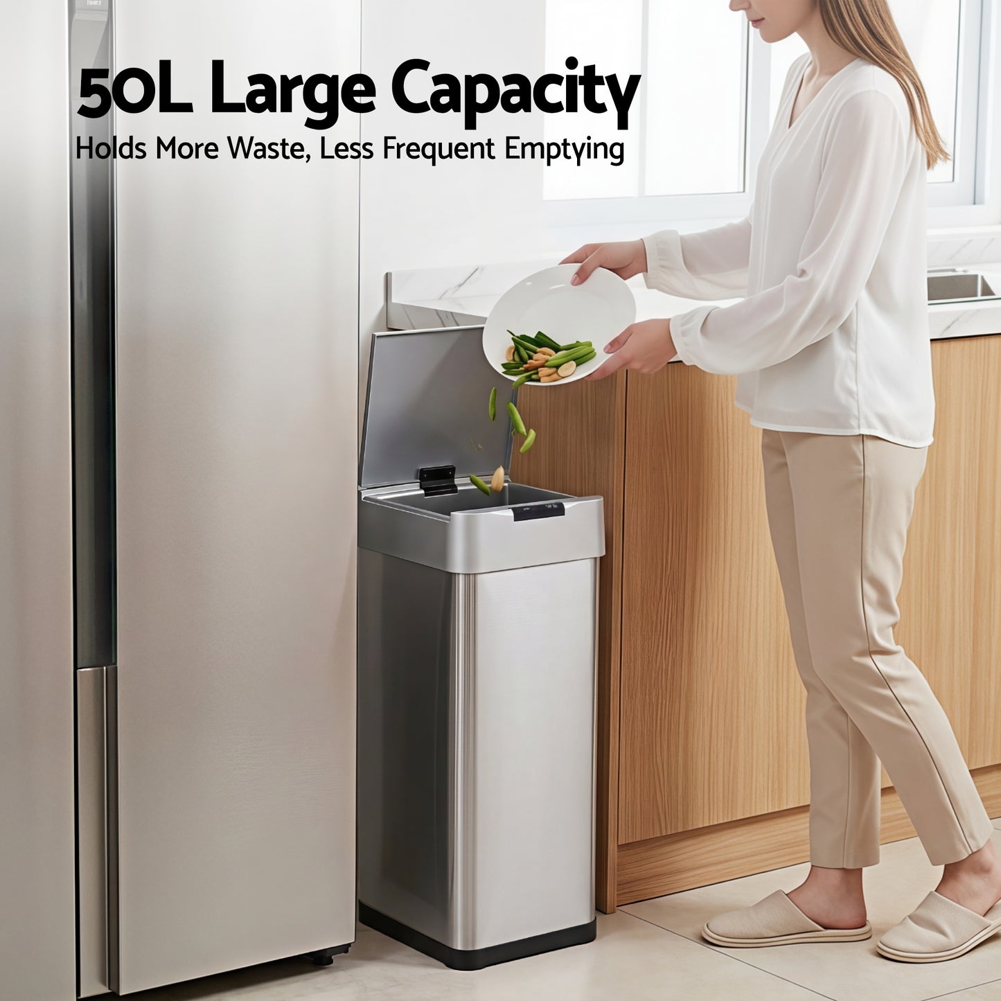 Devanti 50L Motion Sensor Bin Rubbish Bins Kitchen Automatic Trash Can Silver - Image 6