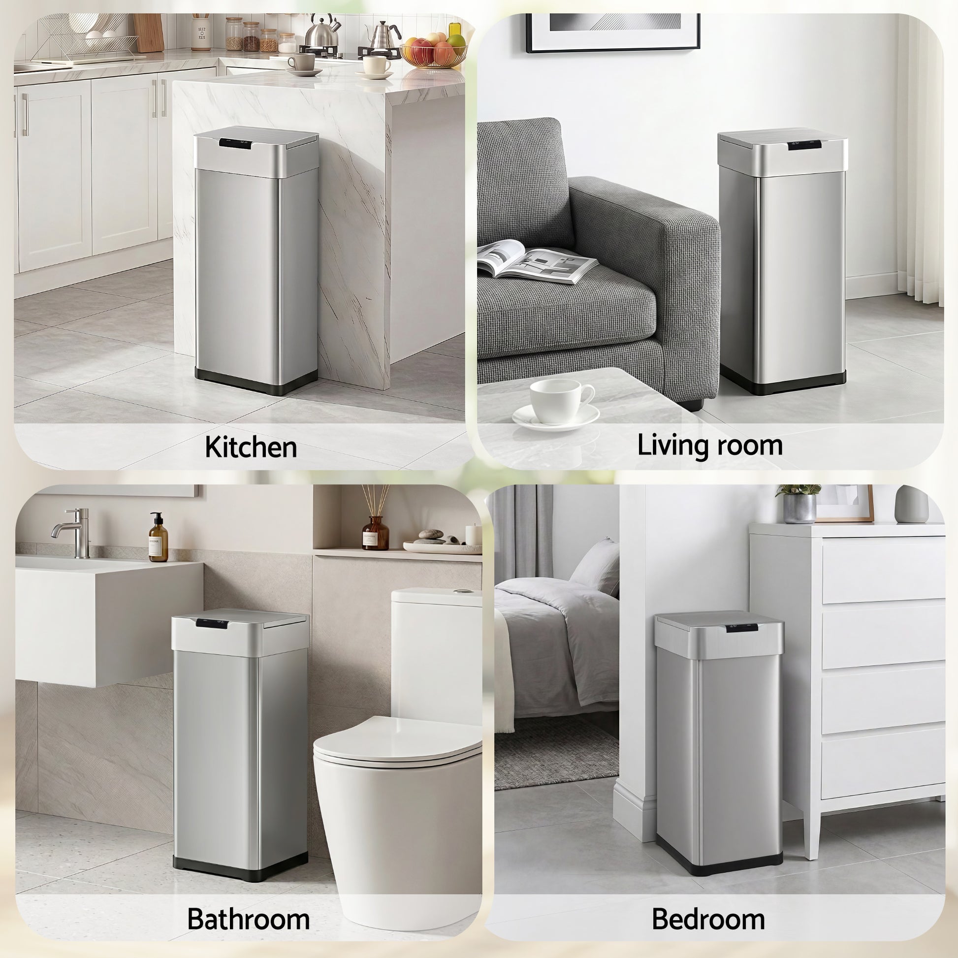 Devanti 50L Motion Sensor Bin Rubbish Bins Kitchen Automatic Trash Can Silver - Image 7