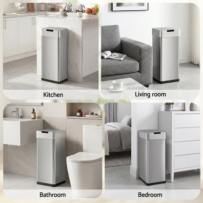 Devanti 50L Motion Sensor Bin Rubbish Bins Kitchen Automatic Trash Can Silver - Image 7