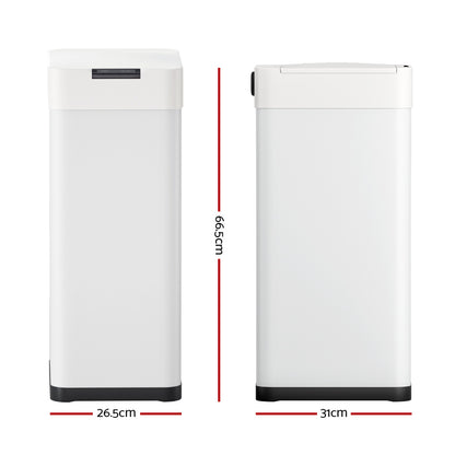 Devanti 50L Sensor Bin Motion Rubbish Bins Kitchen Automatic Trash Can White - Image 2