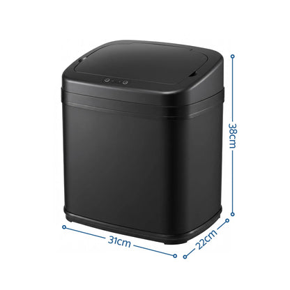Devanti 15L Motion Sensor Bin Touchless Bins Soft-Close Rubbish Trash Can Black - Image 2