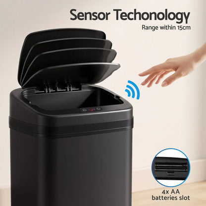 Devanti 15L Motion Sensor Bin Touchless Bins Soft-Close Rubbish Trash Can Black - Image 4
